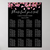 Pink Cherry Blossoms On Black Seating Chart ポスター (正面)