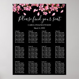 Pink Cherry Blossoms On Black Seating Chart ポスター