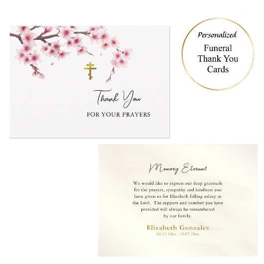 Pink Cherry Blossoms Orthodox Christian Funeral    サンキューカード