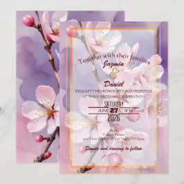 Pink Cherry Blossoms Pink- Lavender Invitation 招待状
