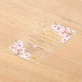 Pink Cherry Blossoms Sweet 16 Sixteen Birthday  アクリル招待状 (レイダウン)