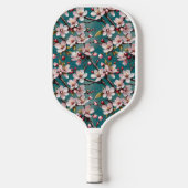 Pink Cherry Blossoms Teal Background ピックルボールラケット (正面)