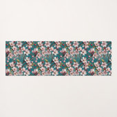 Pink Cherry Blossoms Teal Background ヨガマット (裏面(横))