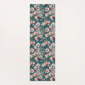 Pink Cherry Blossoms Teal Background ヨガマット (裏面)