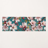 Pink Cherry Blossoms Teal Background ヨガマット (正面(横))