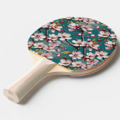 Pink Cherry Blossoms Teal Background 卓球ラケット (正面アングル)