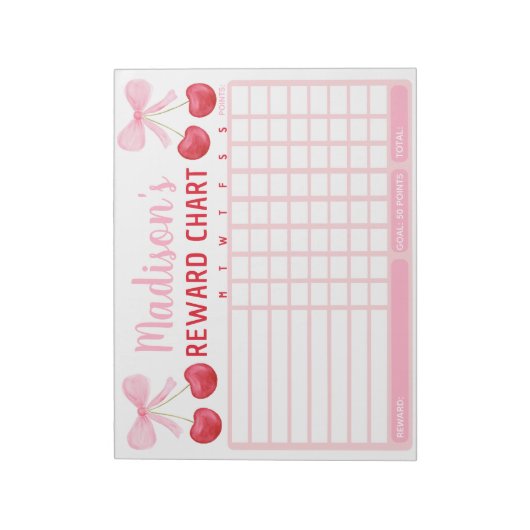 Pink Cherry Bow Girl Reward Chart Chore Chart ノートパッド (回転)