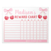 Pink Cherry Bow Girl Reward Chart Chore Chart ノートパッド (正面)