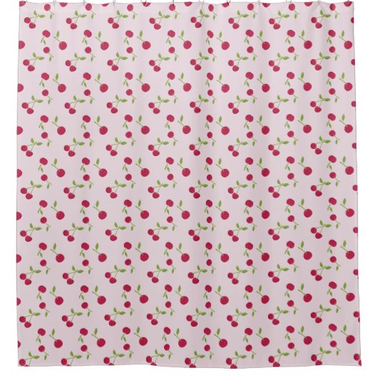 Pink Cherry Print Pattern Pink Cute シャワーカーテン (正面)