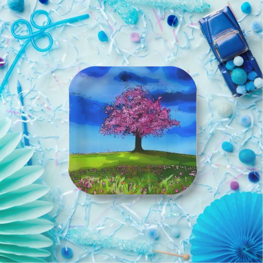 Pink Cherry Tree ペーパープレート (パーティー)