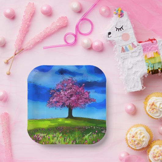 Pink Cherry Tree ペーパープレート (パーティー)