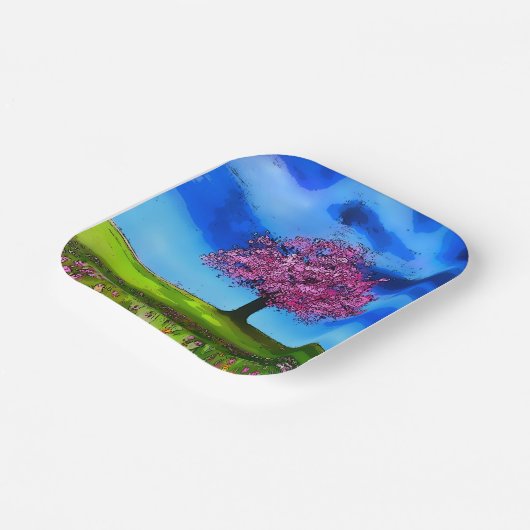 Pink Cherry Tree ペーパープレート (傾斜あり)