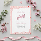  Pink Cherub Bearly Wait Baby Shower Invitation 招待状