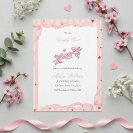 Pink Cherub Bearly Wait Baby Shower Invitation 招待状