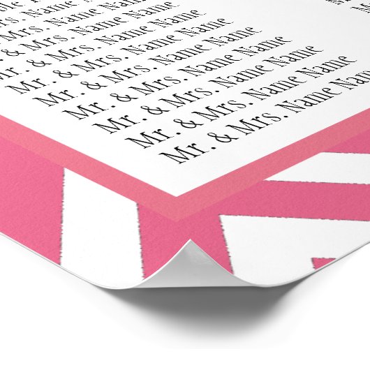 Pink Chevron Zig Zag Wedding Seating Chart ポスター (角)