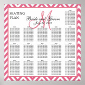 Pink Chevron Zig Zag Wedding Seating Chart ポスター (正面)