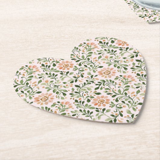 Pink Chic Floral Bridal Shower ペーパーコースター (アングル)