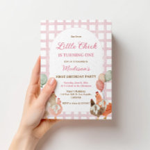 Pink Chicken Birthday Invitation for Girl Farm Bir