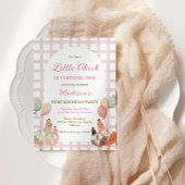 Pink Chicken Birthday Invitation for Girl Farm Bir 招待状