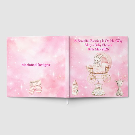 Pink Chinoiserie Baby Shower Guest Book ゲストブック (全面)