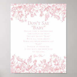 Pink Chinoiserie Dont Say Baby Shower Game ポスター