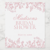Pink Chinoiserie Floral Bridal Shower Favors ワインラベル (シングルラベル)