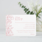 Pink Chinoiserie Floral RSVP Respose Card エンクロージャーカード (スタンド正面)
