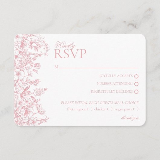 Pink Chinoiserie Floral RSVP Respose Card エンクロージャーカード (正面)