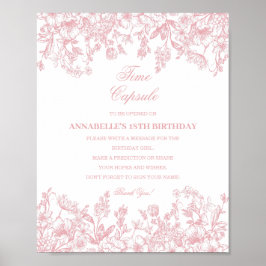 Pink Chinoiserie Floral Time Capsule Baby Birthday ポスター