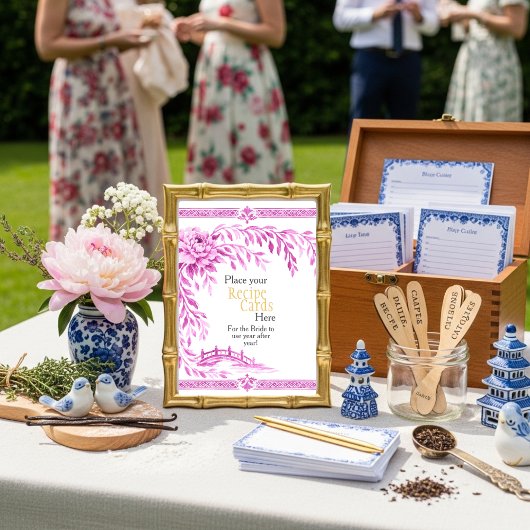 Pink Chinoiserie Recipe Cards Here Sign 招待状