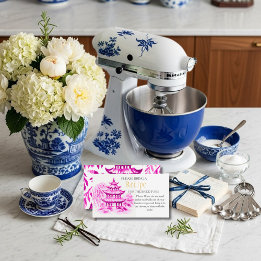 Pink Chinoiserie Recipe Request Bridal Shower  エンクロージャーカード