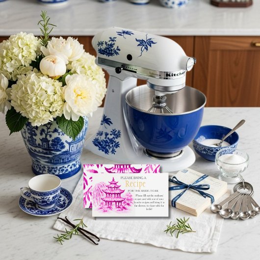 Pink Chinoiserie Recipe Request Bridal Shower  エンクロージャーカード