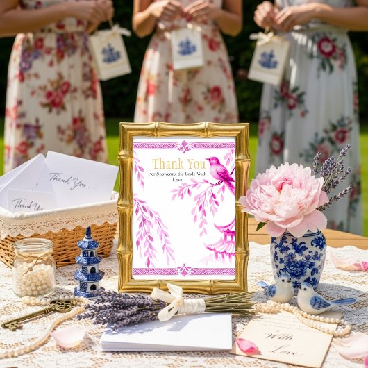 Pink Chinoiserie "Thank You"   Sign 招待状