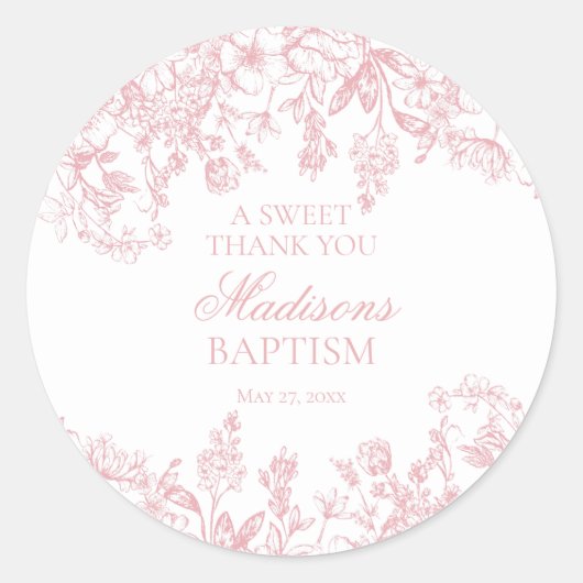 Pink Chinoiserie Vintage Floral Baptism Circle ラウンドシール (正面)