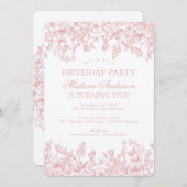 Pink Chinoiserie Vintage Floral Birthday Party 招待状 (正面/裏面)
