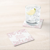 Pink Chinoiserie Vintage Floral Bridal Shower スクエアペーパーコースター (インサイチュ)