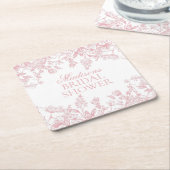Pink Chinoiserie Vintage Floral Bridal Shower スクエアペーパーコースター (アングル)