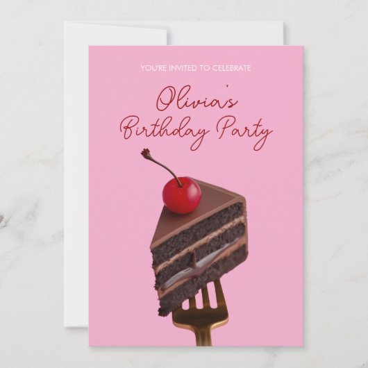 Pink Choco Cherry Cake 21st Birthday Invitation 招待状 (正面)