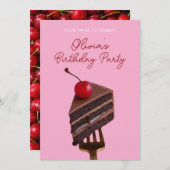 Pink Choco Cherry Cake 21st Birthday Invitation 招待状 (正面/裏面)