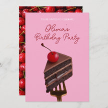 Pink Choco Cherry Cake 21st Birthday Invitation