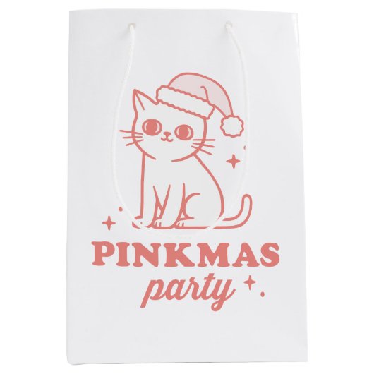 Pink Christmas aesthetic pinkmas party cat ミディアムペーパーバッグ (正面)