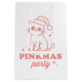 Pink Christmas aesthetic pinkmas party cat ミディアムペーパーバッグ (裏面)