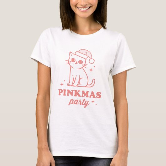 Pink Christmas aesthetic pinkmas party funny cat Tシャツ (正面)