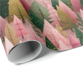 Pink Christmas Art with Gold Branches ラッピングペーパー (ロールコーナー)