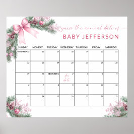 Pink Christmas Baby Shower Guess Due Date Calendar ポスター