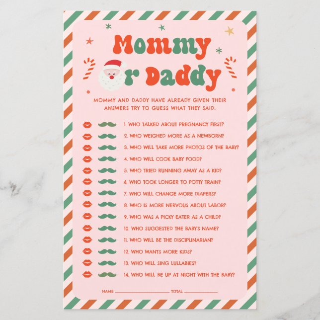 Pink Christmas Baby Shower Guess Who Game (正面)