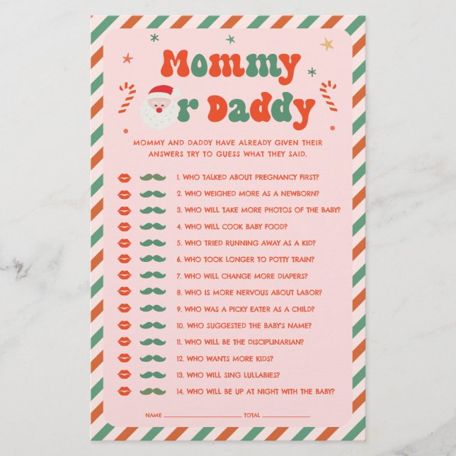 Pink Christmas Baby Shower Guess Who Game (正面)