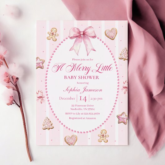 Pink Christmas Baby Shower Invitation 招待状