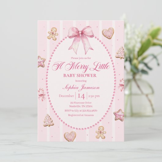 Pink Christmas Baby Shower Invitation 招待状 (スタンド正面)