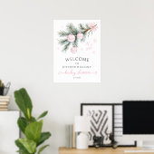 Pink Christmas Baby Shower Welcome Sign Poster ポスター (ホームオフィス)